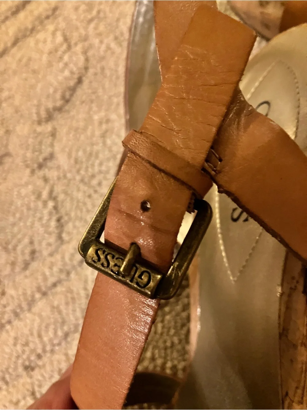 Guess Tan Platform Cork Wedges